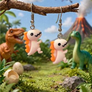 Cute Orange & Cream Dinosaur Dangle Earrings for Kids
